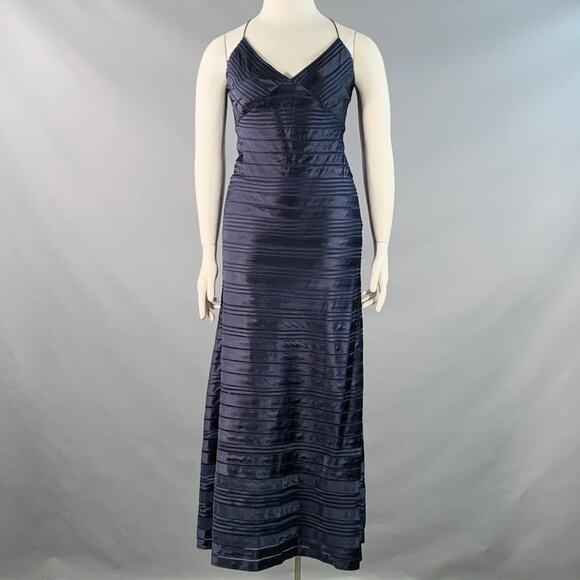 RALPH LAUREN Size 10 Navy Satin Stripe Strappy Long Evening Gown - Picture 1 of 8